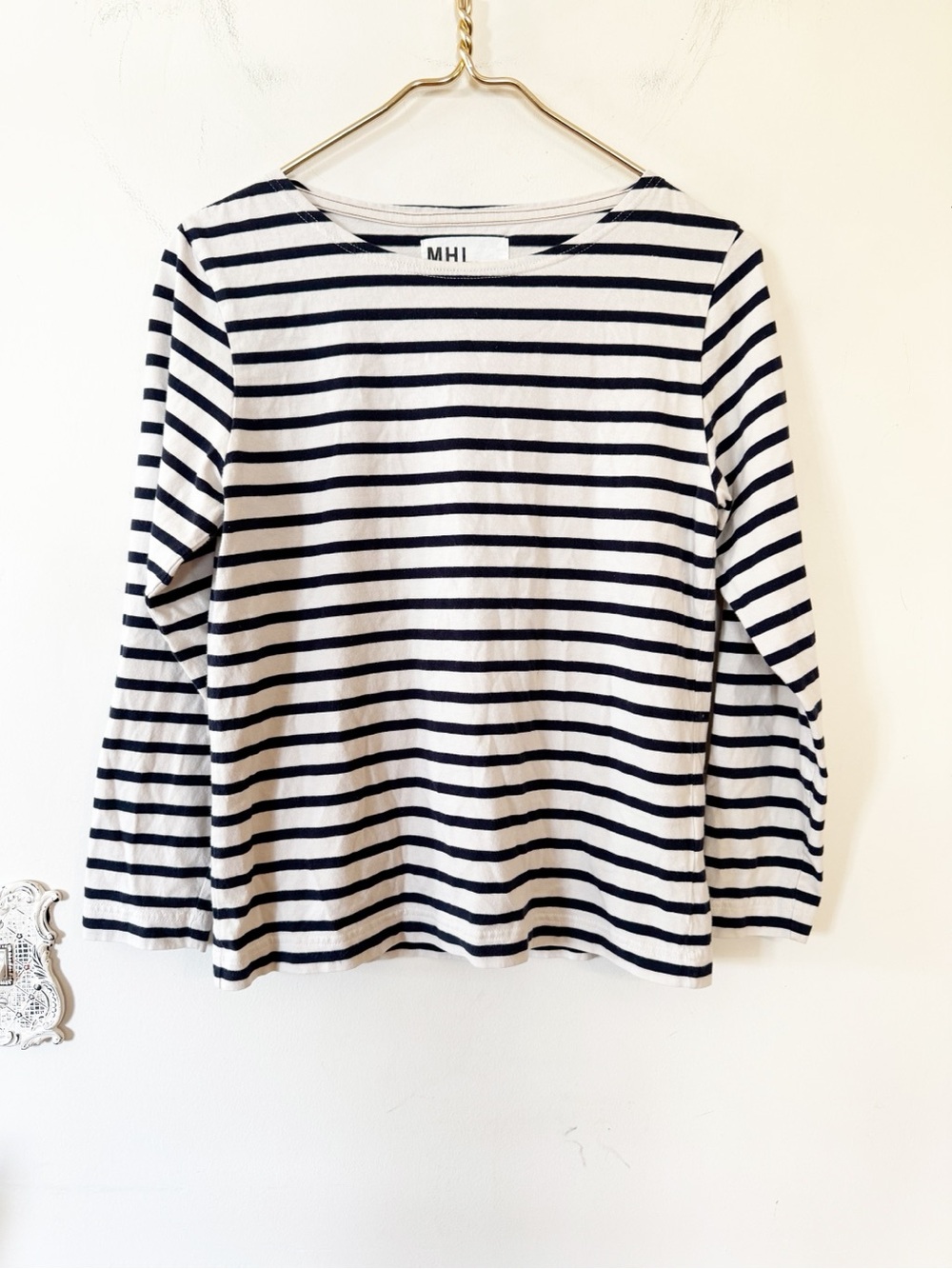 MHL by Margaret Howell Cream and Black Matelot Striped Boatneck Top XS
